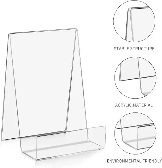 Acrylic Book Easel Stand With Ledge Clear Easels Plate - 5 Pack For