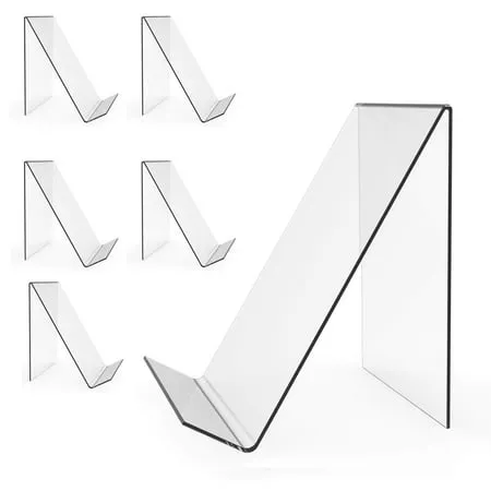 Boloyo Acrylic Book Stand 6PC 4 x 5-1/8 Inch Clear Acrylic Display Easel Clear Tablet Holder for Displaying Pictures Books Music Sheets Notebooks Artworks CDs etc.