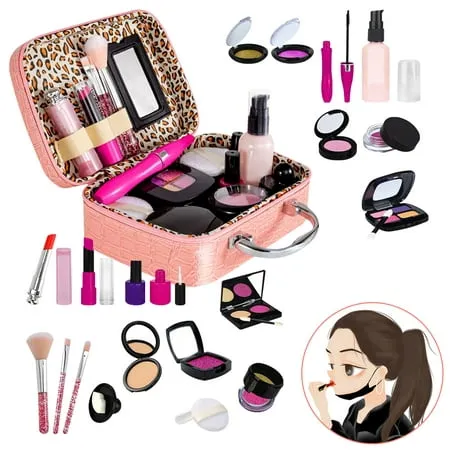 21 Pcs Kids Makeup Kit Girls Play Pretend Makeup Toy Set with Cosmetic Bag Play Game Toy Gift for 3+ Year Old Girls (Not Real)