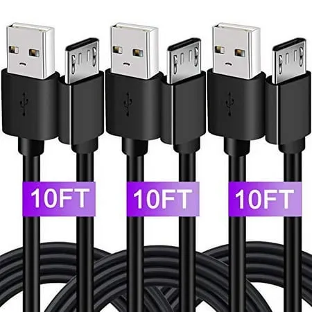 3Pack 10FT PS4 Charger Cord for Xbox One Controller,PS4 Charging Cable,Micro USB Cable for Xbox One S/X Slim Elite Controller,Playstation 4 Games,Dualshock 4 Controller Data Sync Cord