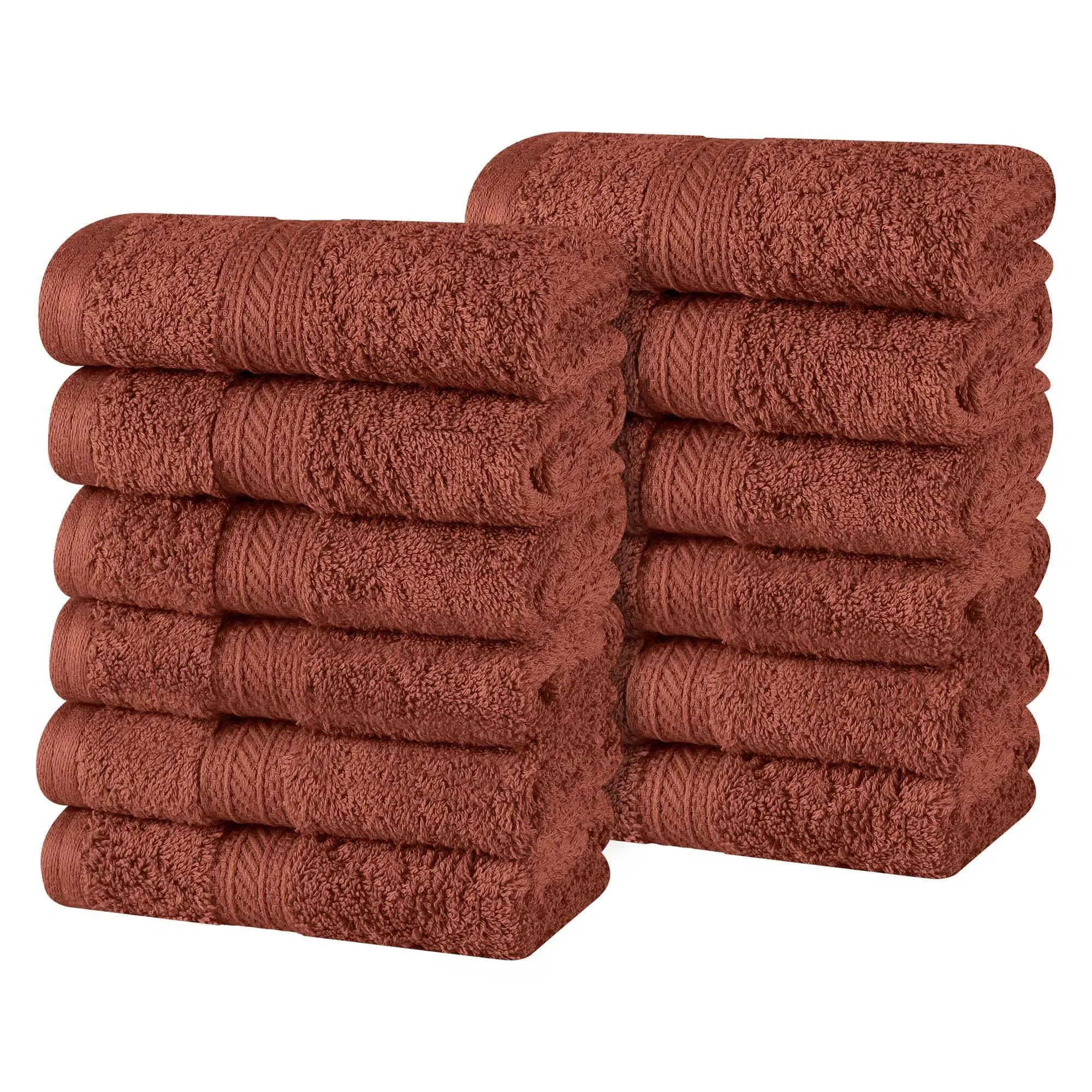 Superior Atlas Cotton Heavyweight Luxury Face Towel Washcloth Set of 12 - Sandstone