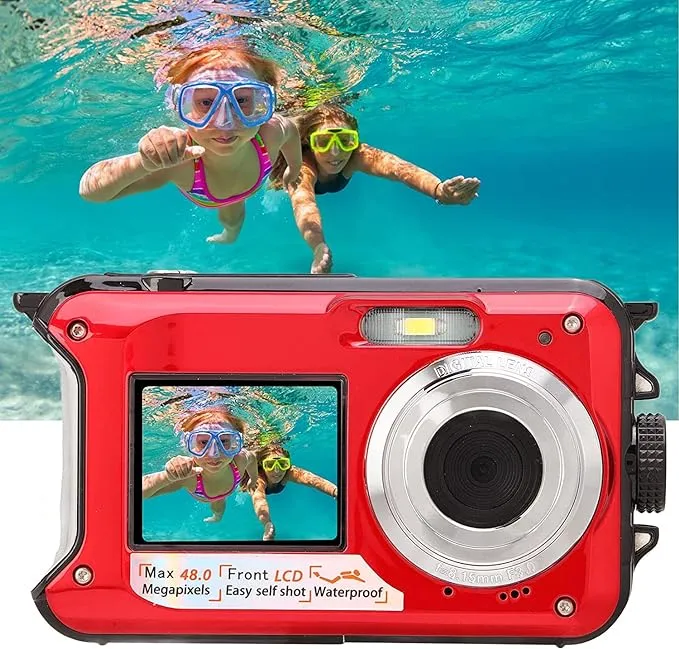 UPDATED MODEL Acuvar 48MP Megapixel Waterproof Dual Screen Full HD 1080P Digital Camera for Under Water Photo and Video Recording for Selfies with LED Flash Light for Adults and Kids