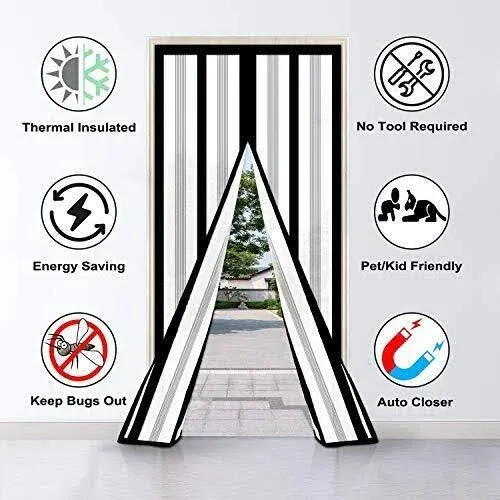 Insulated Door Curtain Magnetic Thermal Door Cover Screen Door Self-Closing P...