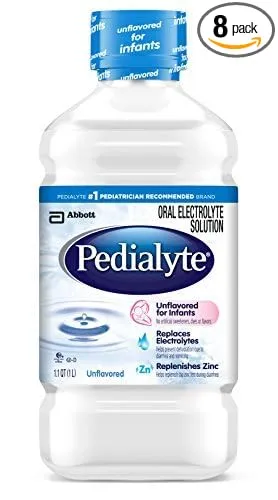 Pedialyte Electrolyte Solution, Unflavored, Hydration Drink 33.81 Fl oz(Pack of 8)