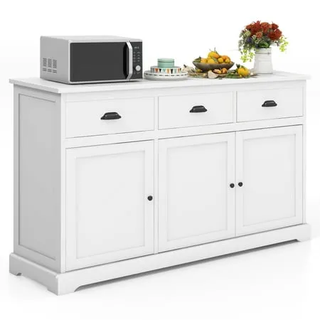 Gymax 3 Drawers Sideboard Buffet Cabinet Console Table Kitchen Storage Cupboard White