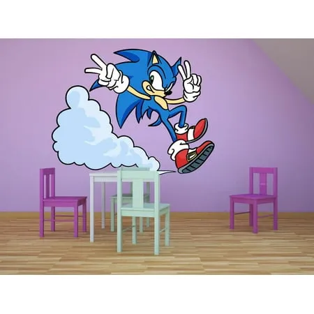 Running Sonic Hedgehog Peace Cartoon Game Decors Wall Sticker Art Design Decal for Girls Boys Kids Room Bedroom Nursery Kindergarten House Home Decor Stickers Wall Art Vinyl Decoration (12x20 inch)