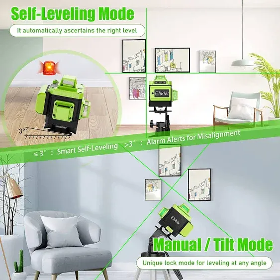 Laser Level Self Leveling - 200Ft Outdoor Robust Indoors 4D Green Cross Line La