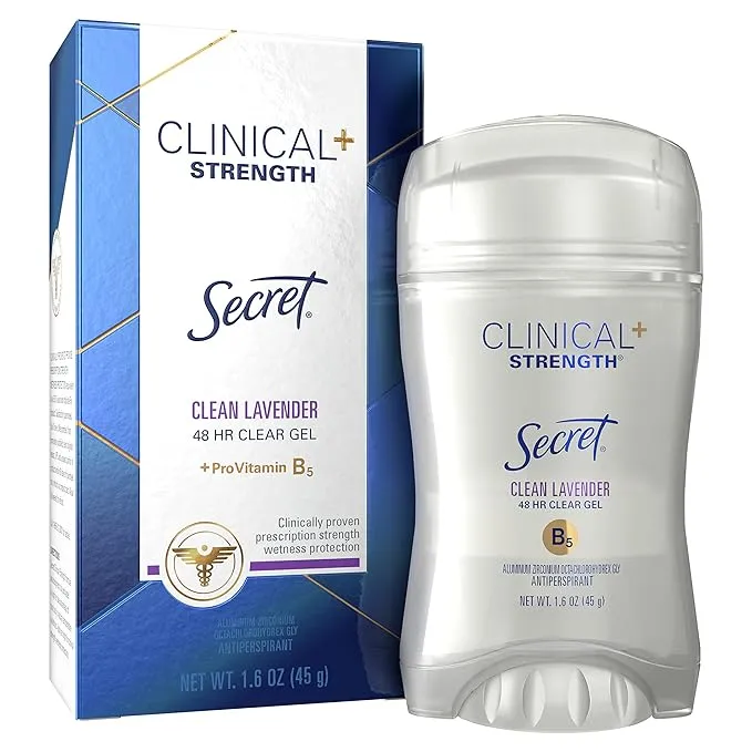 Secret Clinical Strength Clear Gel Antiperspirant and Deodorant, Clean Lavender, 1.6 oz (Pack of 12)