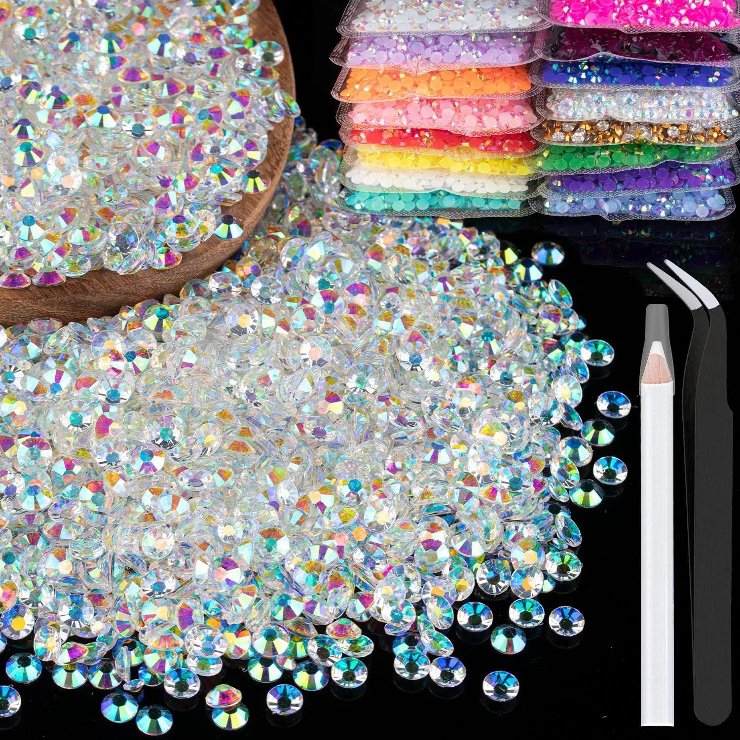 BELLEBOOST 4000pcs 4mm Resin Rhinestones Bulk, Transparent AB Flatback Round ...