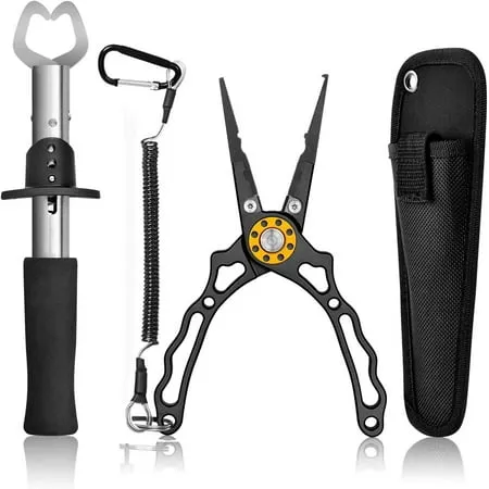 Fishing Pliers, Fishing Gear, Fish Control, Multi-purpose Fishing Pliers, Firm Lip Grabber, Stainless Steel and Anti-corrosion Coating, Fishing Accessories, Sheath Storage, Fishing Gifts for Men