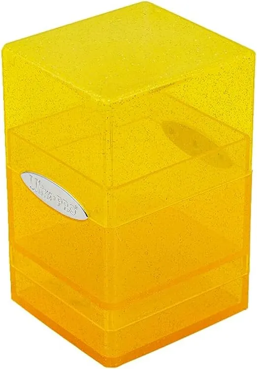 Ultra Pro - Glitter Yellow Satin Tower Deck Box: Compact, Secure & Durable Glitter Finish, Holds 100+ Cards, Snap-Fit Locking, Protects Collectible Cards, Sports Cards & Gaming Cards