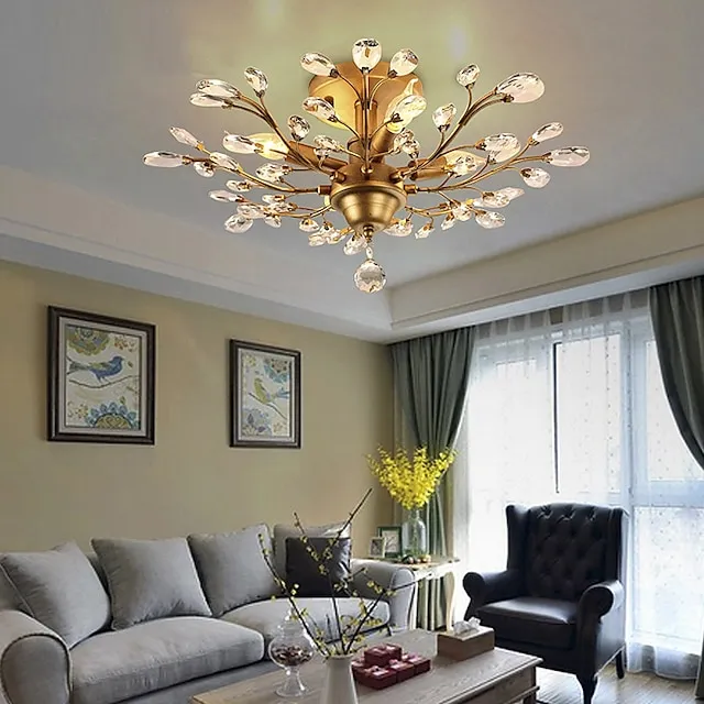 5-Light 78 cm Crystal / Mini Style / LED Flush Mount Lights Metal Antique Brass Modern Contemporary 110-120V / 220-240V / E12 / E14 Flower Design 2024