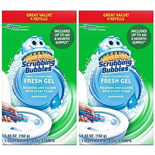 Scrubbing Bubbles Fresh Gel Toilet Cleaning Stamp Refill Value Pack, Rainshower, 24 Stamps, 2 Pack