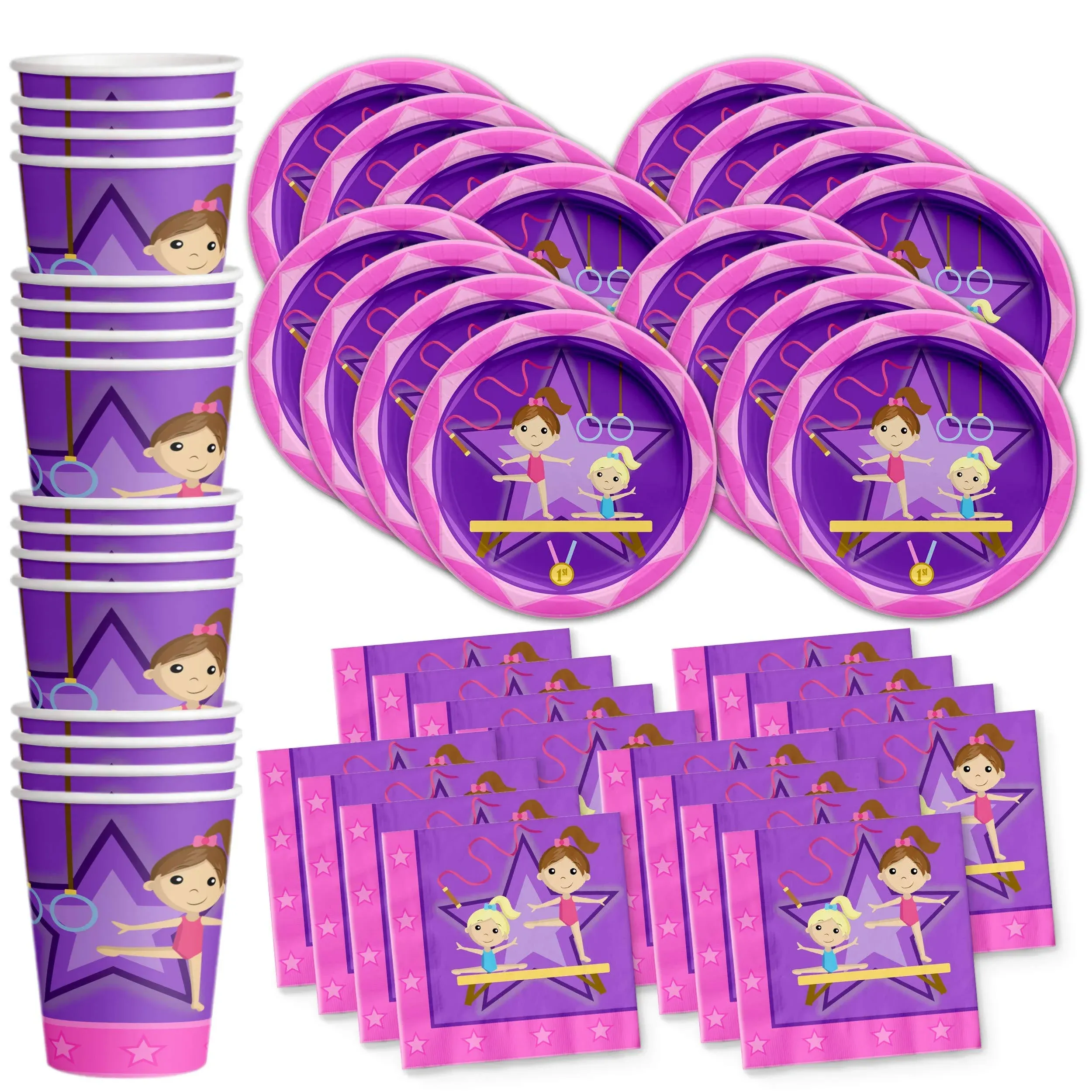 Gymnastics Star Birthday Party Supplies Set Plates Napkins Cups Tableware Kit