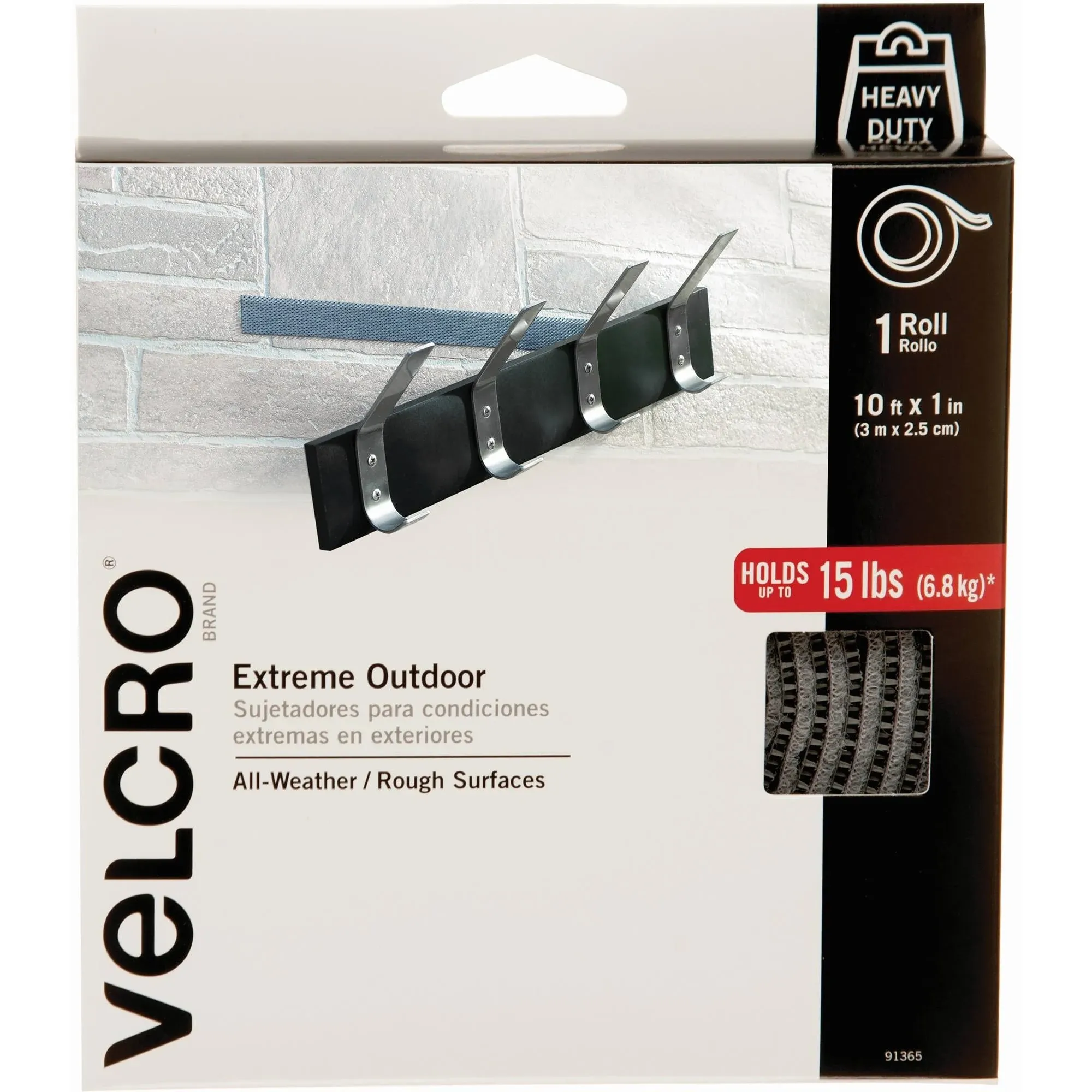 VELCRO 91365 - 15lb Extreme Outdoor Sticky Back Tape Roll 10Ft x 1 inch wide