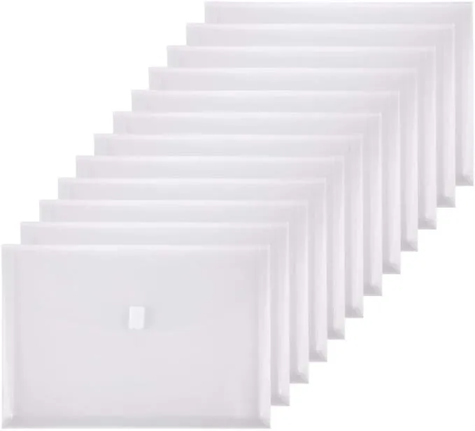 TIENO Poly Legal Size Envelopes Side Loading Clear Document Folders with Hook & Loop Closure For Home Office Pack of 12