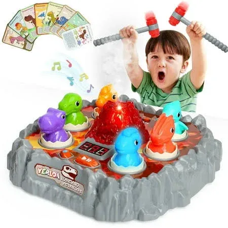 Whack a Mole Game, Pounding Dinosaur Toys for 2 3 4 5+ Year Old Boys Girls Birthday Gifts Educational Interactive Toddler Toys Age 2-4 4-6 Dinosaur Toys for Kids 3-5 5-7 with 2 Hammers, Spray & LightsWhack a Mole Game, Pounding Dinosaur Toys for…