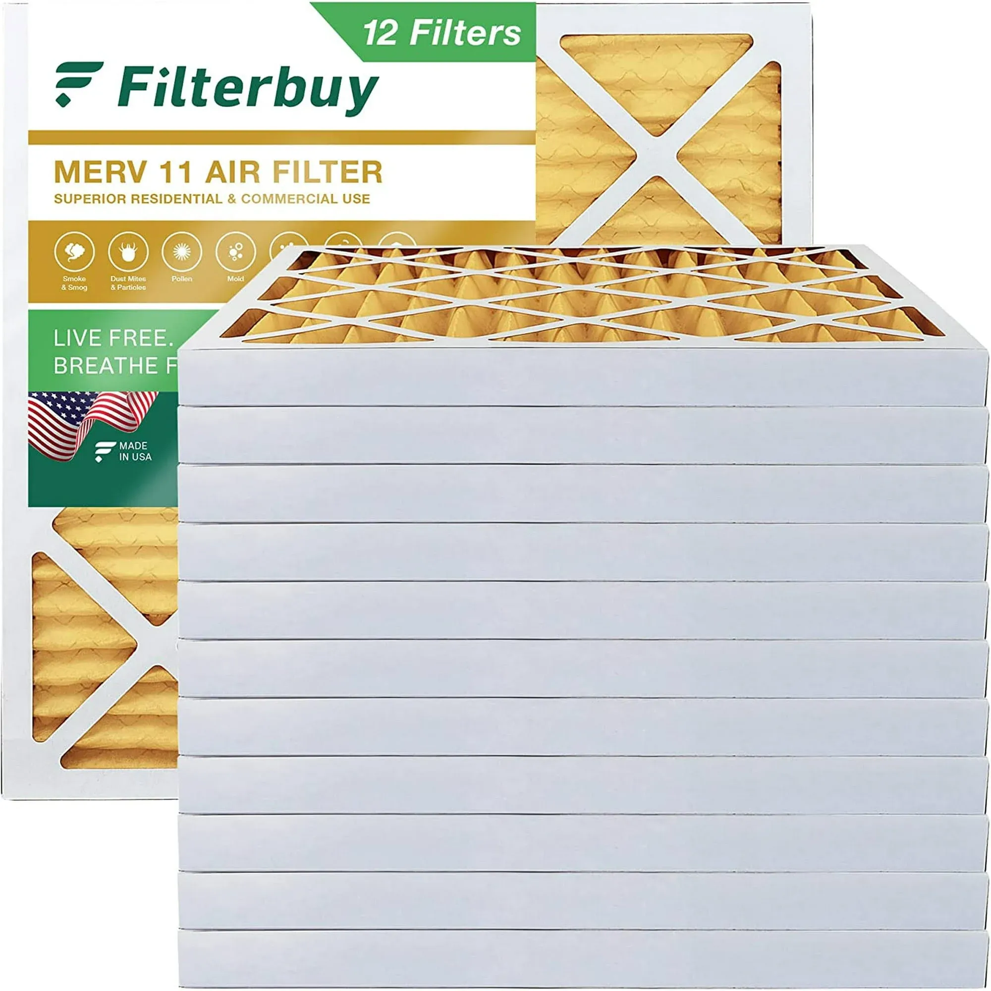 Filterbuy 24x24x2 Air Filter MERV 11, Pleated HVAC AC Furnace Filters Replacement (Set of 12) AFB24x24x2M11pk12