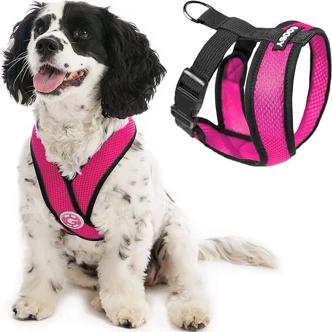 Gooby Comfort x Head in Harness - Flamingo Pink, Medium - No Pull Small Dog Harness Patented Choke-Free x Frame - On The Go Dog Harness for Medium