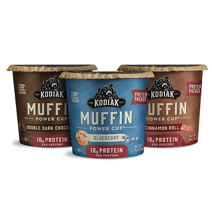 Kodiak Cakes Minute Muffin Cup Variety Pack - 100% Whole Grains, Double Dark Chocolate, Blueberry & Cinnamon Roll (Pack of 12)