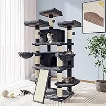 Allewie 68 Inches Catry Cat Tree/Cat Tree House and Towers for Large Cat/Cat Climbing Tree with Cat Condo/Cat Tree Scratching Post/Multi-Level Large Cat Tree/Smokey Grey