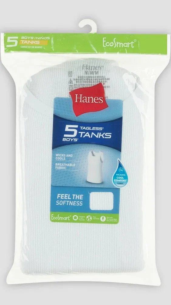 Hanes EcoSmart Boys' Tank 5-Pack, White