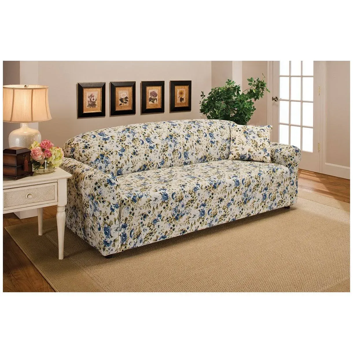 Madison Stretch Jersey Sofa Slipcover, Floral Blue