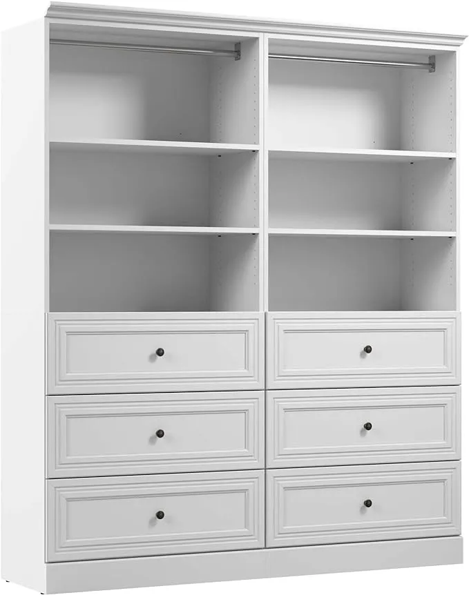 Bestar Versatile 72&#034;W Engineered Wood Closet Organizer with Drawers in White