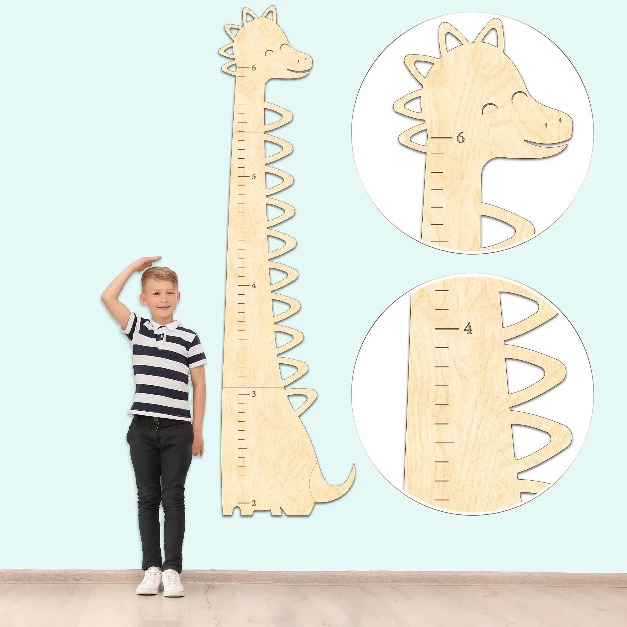 BeeGreeny Wooden Growth Chart for Kids, Boys &amp; Girls, Cute Dinosaur Thunder 