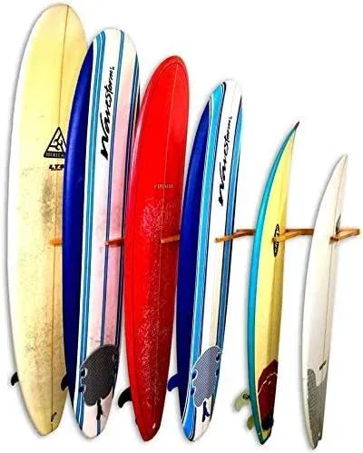 StoreYourBoard Vertical Timber Surfboard Wall Rack, Holds 6 Surfboards, Home and Garage Storage Mount System (Natural)