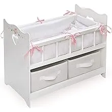 Badger Basket Doll Crib with Bedding, Two Baskets, and Free Personalization Kit - White Rose