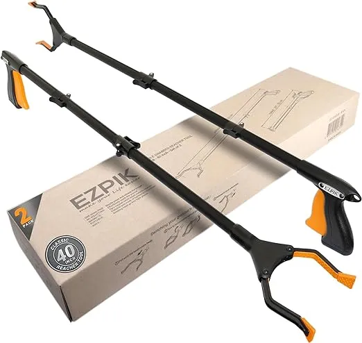 2 x EZPIK® 40" Reacher Grabber Pickup Tool + Grabbers for Elderly Grab It Reaching Tool Heavy Duty - Trash Picker Upper Tool - Claw Grabber Pickup Tool - Arm Extender Grabber (2 Pack)