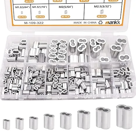 mankk 320 Pcs Aluminum Crimping Loop Sleeve 8 Sizes (3/64'' 1/16'' 5/64'' 3/32'' 1/8'' 5/32'' 3/16'' 1/4'') Wire Rope Sleeves Double Cable Ferrules Kit M-109-320