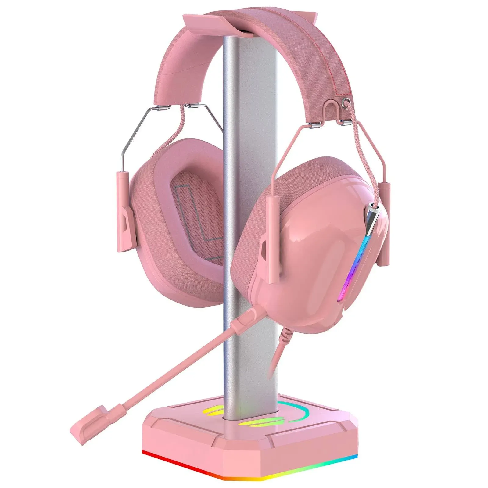 TuparGo Pink Headphone Stand Gaming Headset Holder with Rolling Caption RGB Light for Kraken Headset,Aluminum Alloy Connecting Rod and Non-Slip