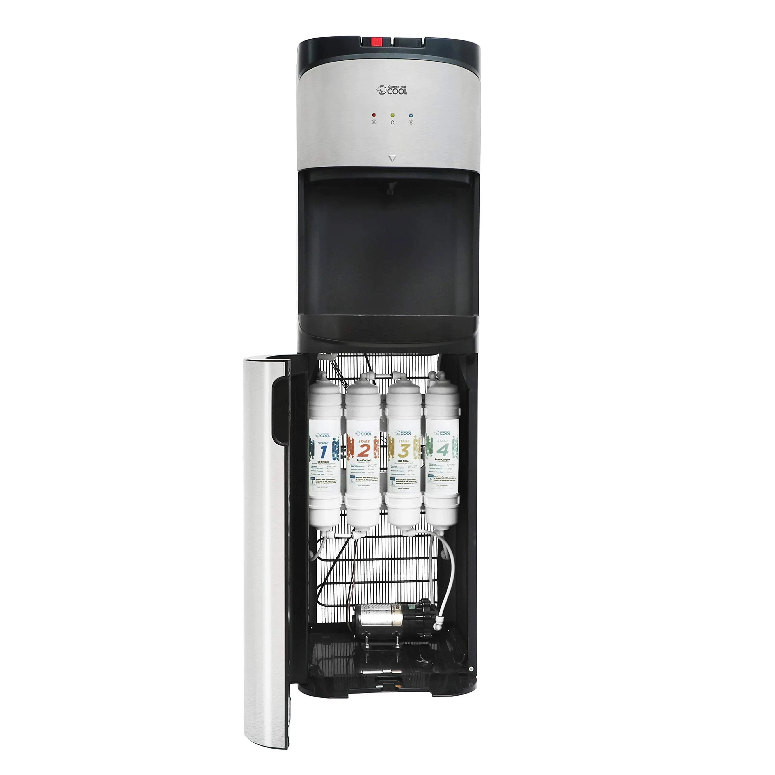 Freestanding Top Loading Water Cooler with Hot and Cold Temperature Options in Black/Silver