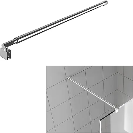 Shower Door Glass Support Bar,27.6'' to 47.2'' Shower Screen Support Telescopic Bar for 5/16" to 3/8" Thick Glass,Wall-to-Glass Support Arm for Fixed Frameless Shower Glass Panel,Polished Silver