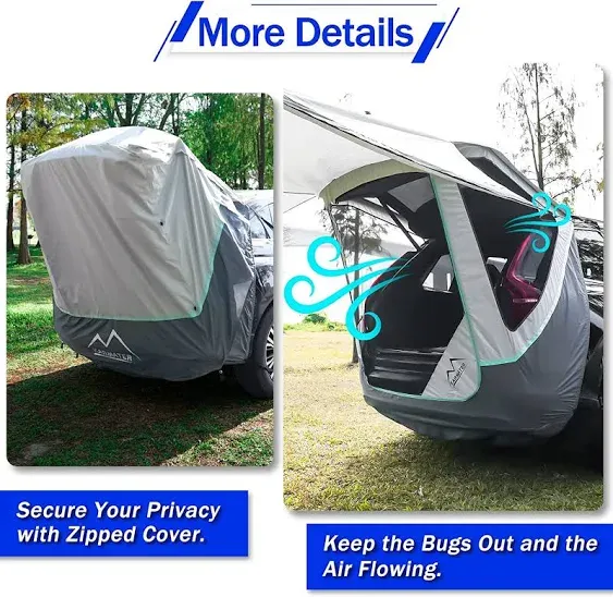 SUV Tailgate Tent with Three Sides Awning Shade &amp; Transmittance Mosquito Net