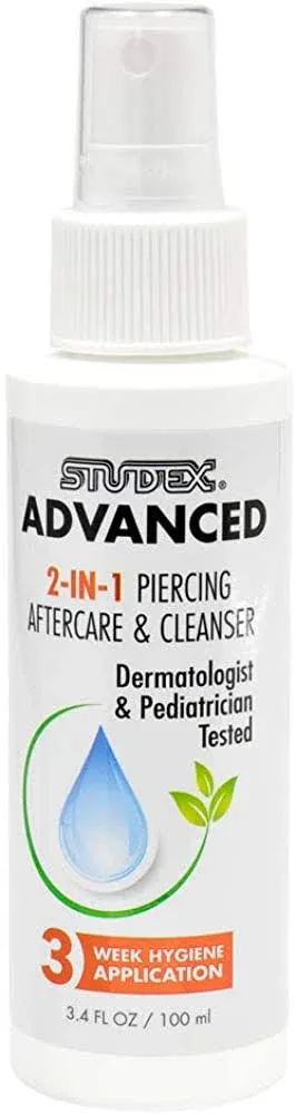 Studex Advanced Piercing Aftercare & Cleanser 3.4oz | Hypochlorous Acid Solution for Pierced Ears | Gentle Aftercare for Sensitive Skin | First