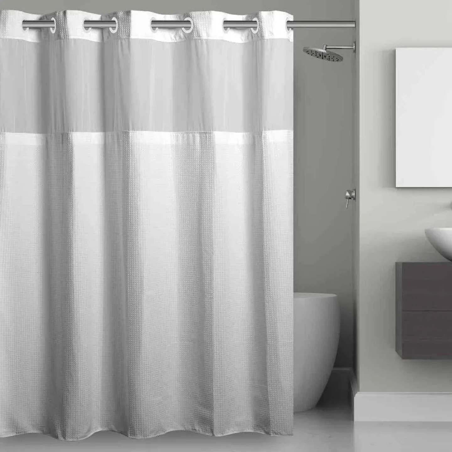 Hookless Microfiber Shower Curtain, Size: 71X74, Grey