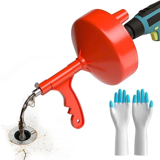 Drain Snake, 35ft Plumbing Snake With Drill Adapter,Heavy Duty Flexible Sink Drum Auger and Drain unblocking Snake, Manual Or Powered With Work Gloves and Storage Bag
