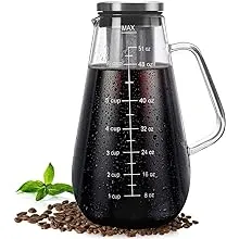 BNUNWISH Cold Brew Coffee Maker Iced Tea Pitcher Infuser with Airtight Lid and Thick High Borosilicate Glass Carafe, 51oz/1.5LBNUNWISH Cold Brew Coffee Maker Iced Tea Pitcher Infus…