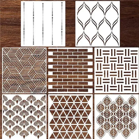 Outus 8 Pieces 12 x 12 Inch Wall Stencils for Painting on Wall Wood Floor Tile Reusable Furniture Stencils Drawing Template Geometric Modern Herringbone Pattern Stencil Home Decor(Classic Style)