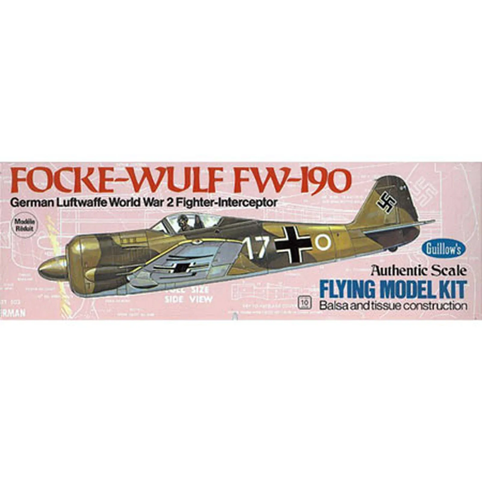 1976 Guillow&#039;s German WWll Focke-Wulf FW-190 Balsa Wood Flying Model Kit 502 NOS