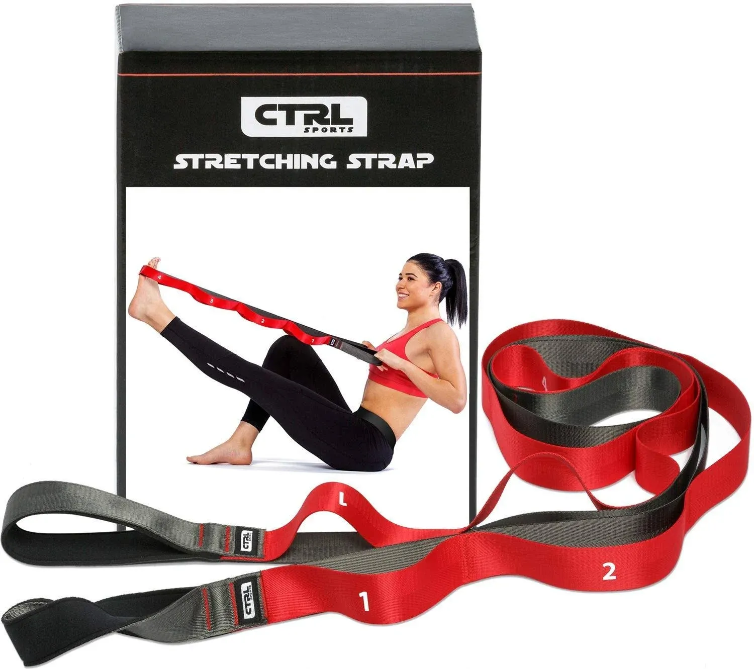 Stretching Strap with Loops - Non Elastic Stretch Band for Physical Therapy, Yoga Strap for Stretching Equipment, Stretch Bands for Exercise and Flexibility - Fascia, Hamstring & Leg Stretcher Belt