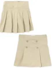 Girls Uniform Stretch Pleated Button Skort 2-Pack - Tan