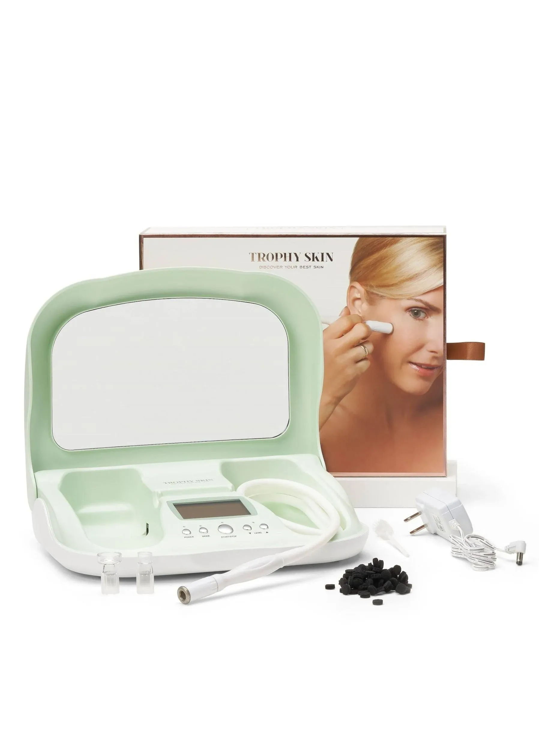 Trophy Skin MicrodermMD - At Home Microdermabrasion Kit - Anti Aging and Acne Treatment - Contains Real Diamond and Pore Extractor Tips to Rejuvenate Skin - White 