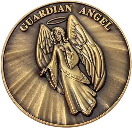 Guardian Angel Christian Antique Gold Plated Challenge Coin, Size: 1.75