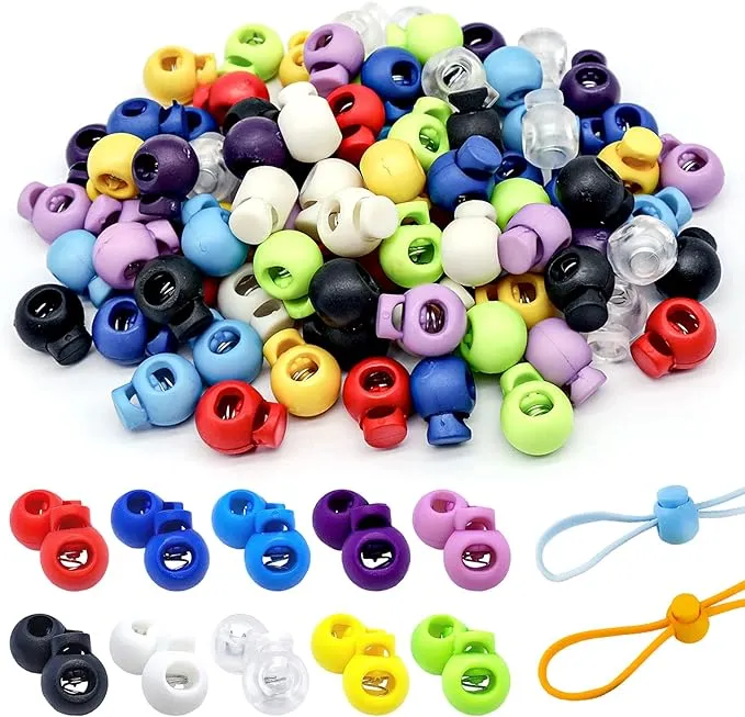 100Pcs Spring Cord Lock, Toggle Stoppers, Single Hole End Round Fastener Buttons Slider, Elastic Drawstring Rope Lock for Camping, Hiking, Backpacks, Shoelace, Sportswear