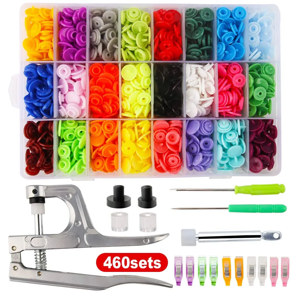 460 Sets 24Color Snap Plastic Fasteners Button with Pliers Tool T5 Resin...