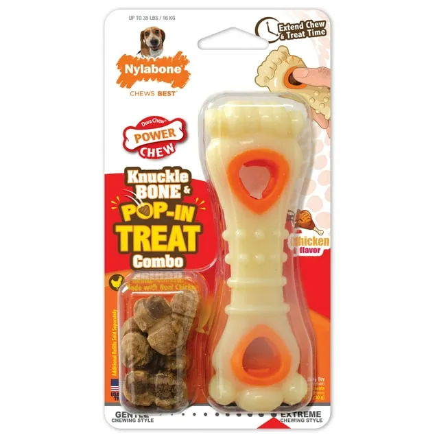 Nylabone Power Chew Chicken Flavored Knuckle Bone & Pop-In Treat Toy Combo Dog Chew Toy